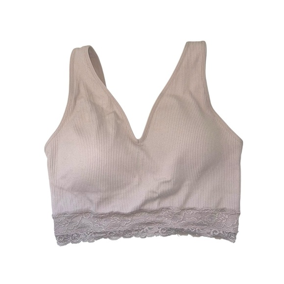 Maurices Blush Pink Lace Trim Unlined Ribbed Seamless Bralette Medium Women’s - Picture 1 of 7